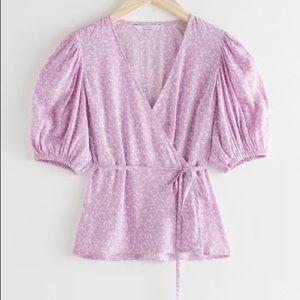 & Other Stories Printed Puff Sleeve Wrap Top